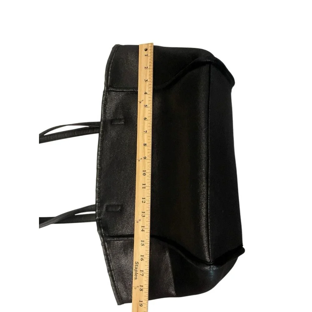 Neiman Marcus Black Faux Leather Reversible Sherpa Lined Large Tote Shoulder Bag